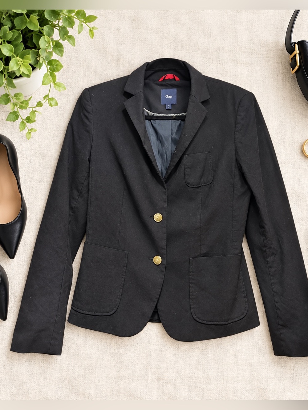 Gap Black Blazer Size 4 Classic Tailored Work Office Career Jacket Minimalis